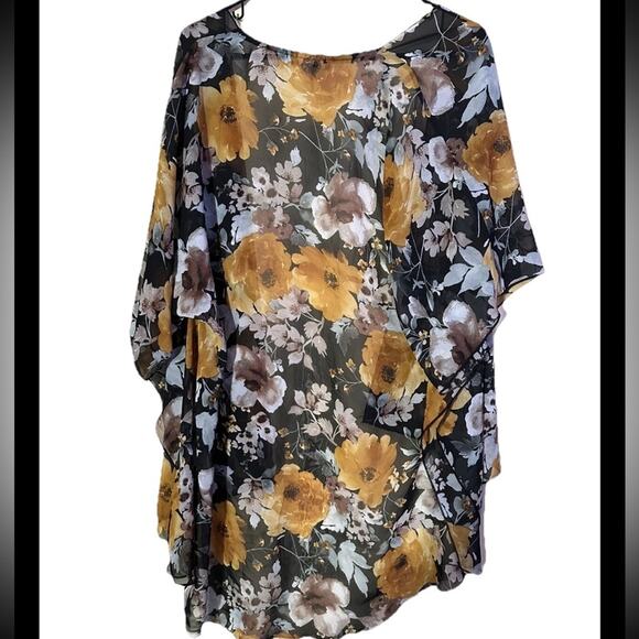 Emory Park Floral Kimono Women’s Size Medium M Black Yellow Tropical Fairy Sheer - Picture 2 of 3
